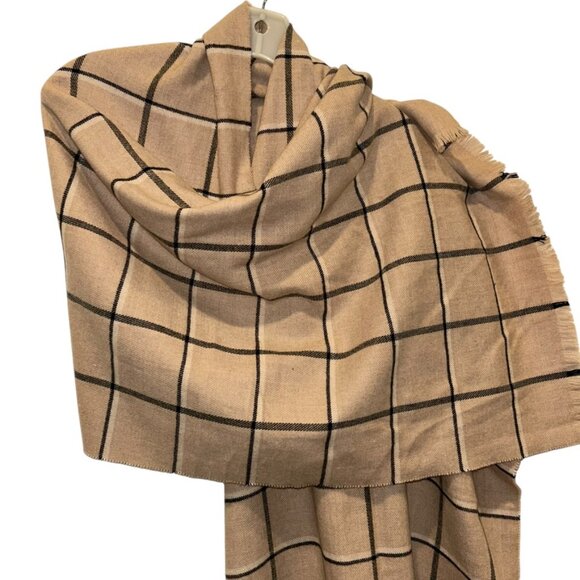 gap khaki black window pane plaid shawl wrap blanket scarf - Picture 2 of 4
